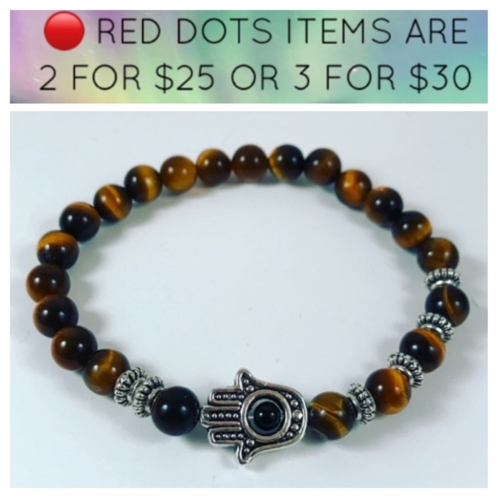 🔴 SALE !Men / women tiger eye hamsa bead bracelet